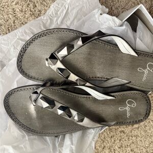 Aqua Brand, Silver/gray Leather Sandals bought @ Bloomingdale’s, 7.5